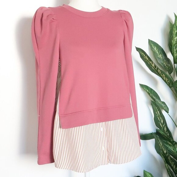 Anthropologie Maeve Layered Tunic Puff Sleeve Crew Neck Sweatshirt Pullover Top - Picture 7 of 15